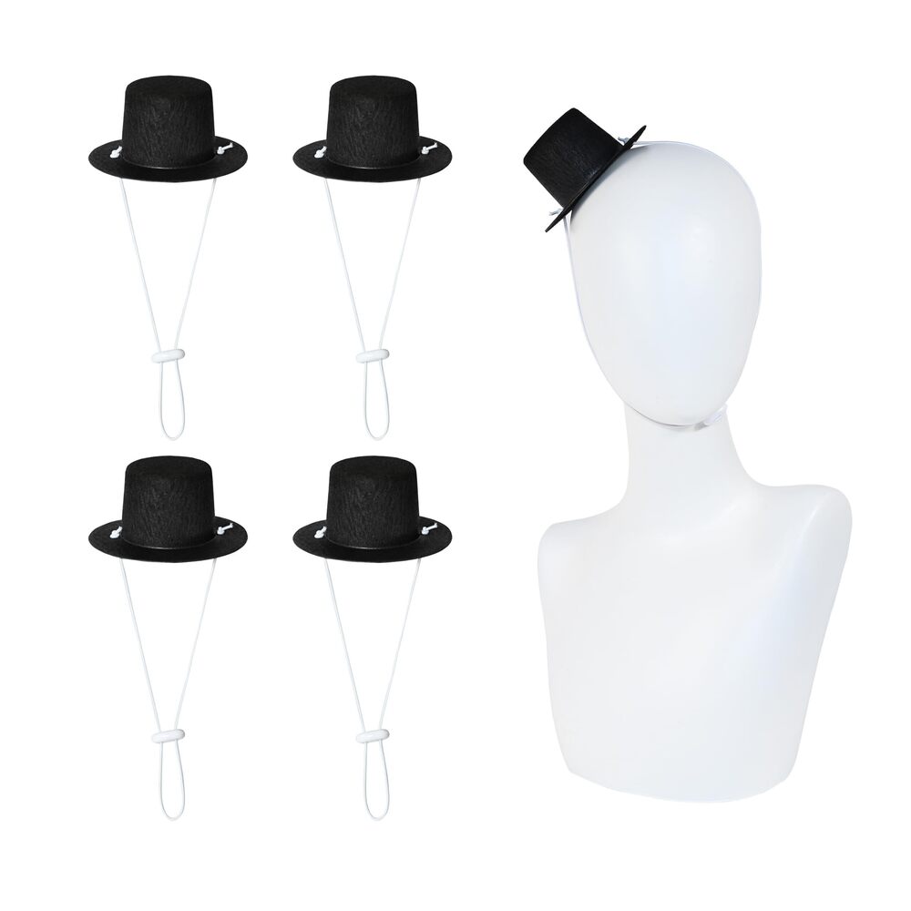 3373 4 PCS Mini Black Top Hat with String Small Top Hats for Costume Crafts